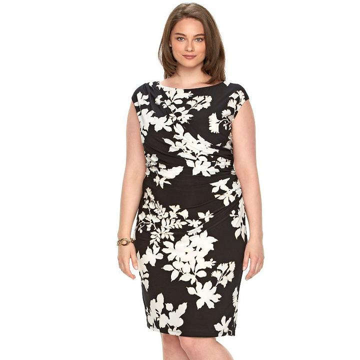 Plus Size Chaps Floral Draped Sheath Dress, Women's, Size: 16 W, Black