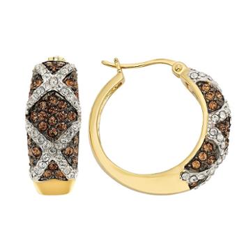 Champagne Brilliance 14k Gold Over Silver Crystal Hoop Earrings, Women's, Brown