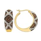Champagne Brilliance 14k Gold Over Silver Crystal Hoop Earrings, Women's, Brown