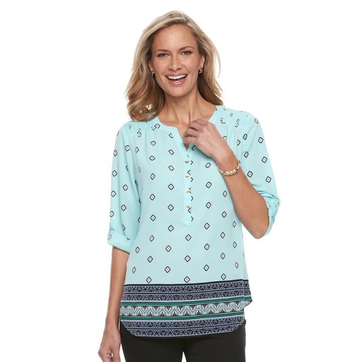 Women's Croft & Barrow&reg; Smocked Printed Top, Size: Medium, Med Blue