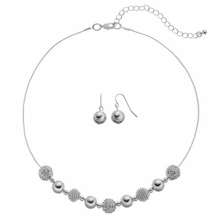 Apt. 9&reg; Fireball Coil Bead Necklace & Drop Earring Set, Women's, Silver