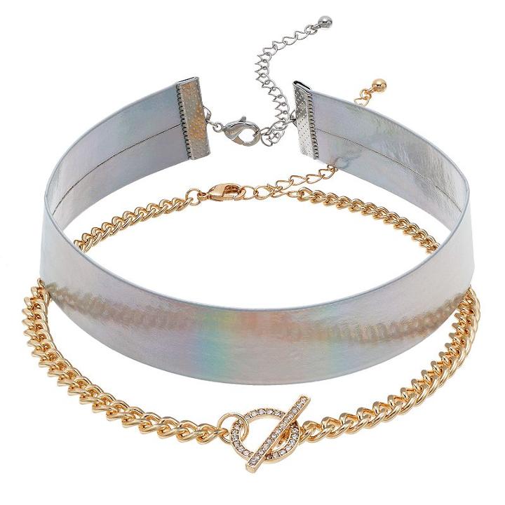 Iridescent & Faux Toggle Choker Necklace Set, Women's, Multicolor