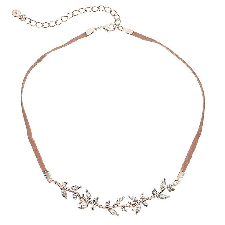 Lc Lauren Conrad Pink Faux Suede Simulated Crystal Vine Choker Necklace, Women's