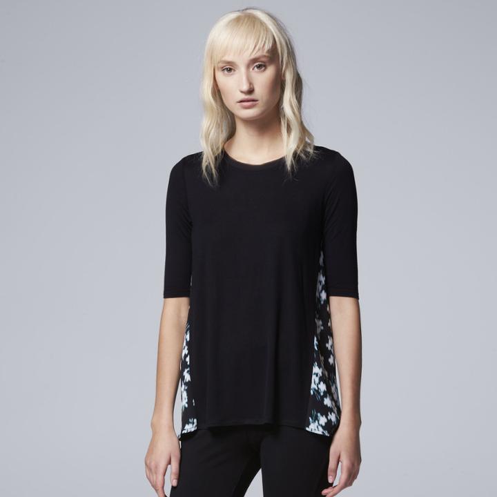 Women's Simply Vera Vera Wang Pleated Mixed-media Top, Size: Small, Dark Grey