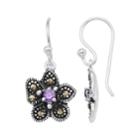 Tori Hill Sterling Silver Marcasite & Purple Glass Flower Drop Earrings, Women's
