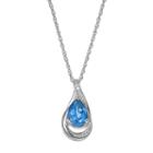 Sterling Silver Blue Topaz & Lab-created White Sapphire Teardrop Pendant, Women's, Size: 18