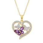 Amethyst 18k Gold Over Silver Butterfly Heart Pendant Necklace, Women's, Size: 18, Purple