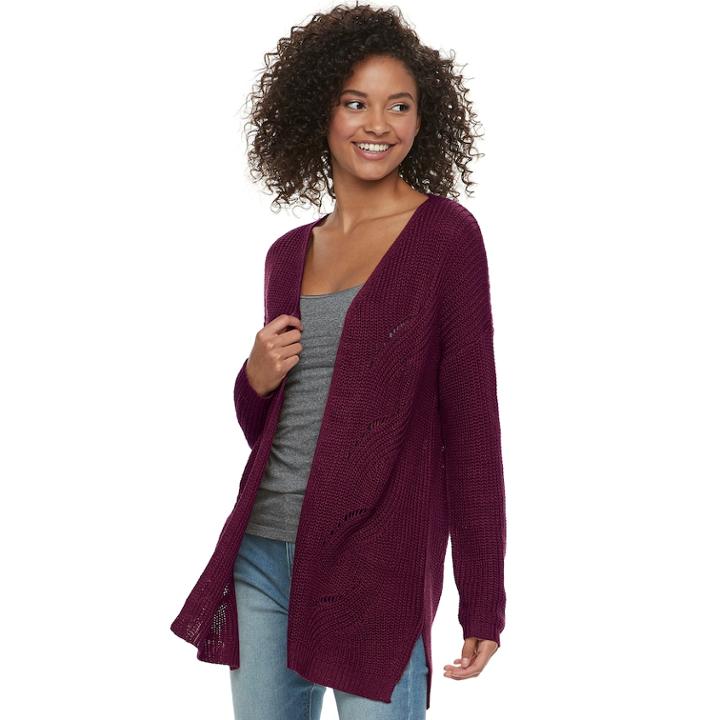 Juniors' Pink Republic Pointelle Cardigan, Teens, Size: Medium, Drk Purple