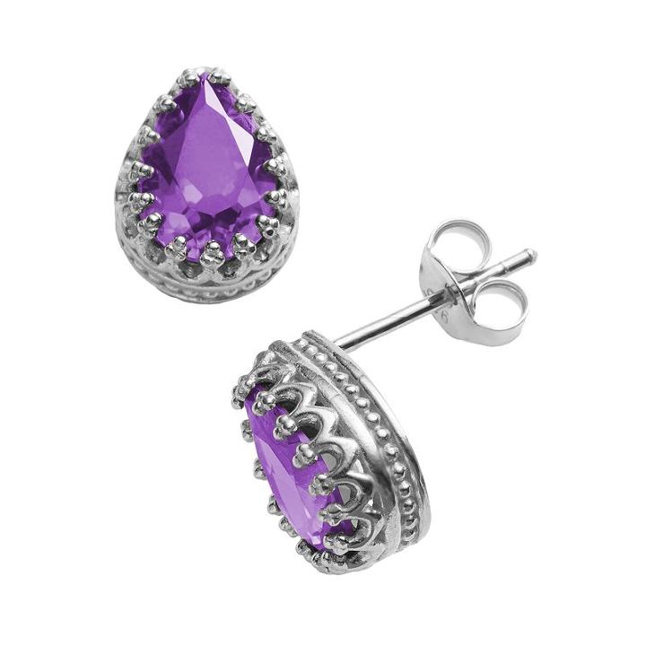 Sterling Silver Amethyst Crown Stud Earrings, Women's, Purple
