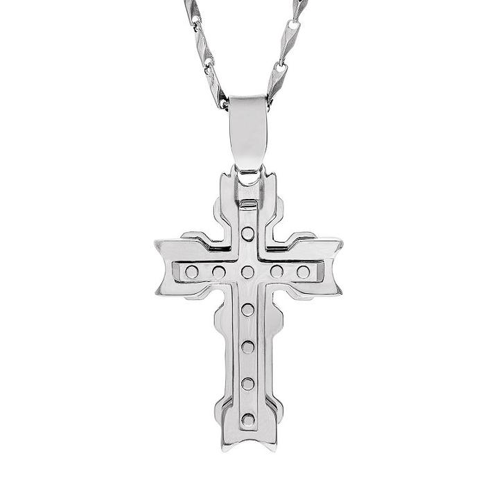 Brooklyn Exchange Stainless Steel Cross Pendant Necklace - Men, Size: 24, Grey