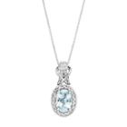 10k White Gold Aquamarine & 1/6 Carat T.w. Diamond Halo Pendant Necklace, Women's, Size: 18, Blue