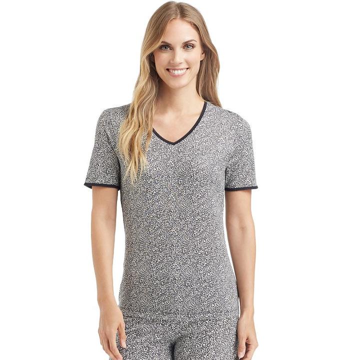 Women's Cuddl Duds Softwear Lace Trim Tee, Size: Xlrg Av/rg, Med Beige
