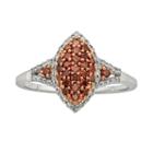 Sterling Silver Two-tone 1/2-ct. T.w. Red And White Diamond Marquise Ring, Women's, Size: 8