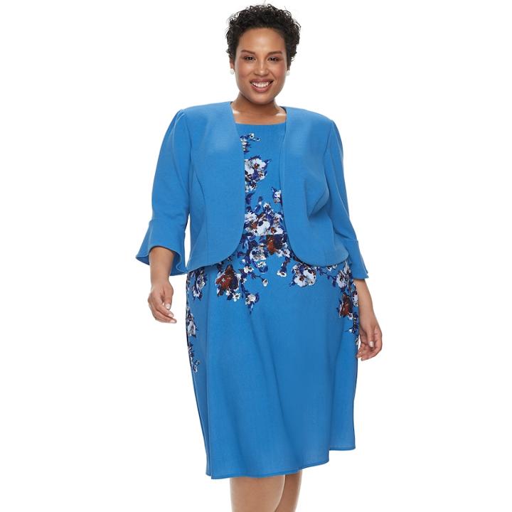 Plus Size Maya Brooke Floral Sleeveless Dress & Jacket Set, Women's, Size: 20 W, Dark Blue