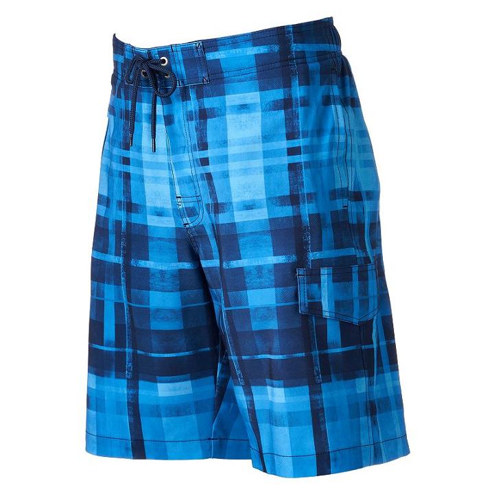 Men's Sonoma Goods For Life&trade; Plaid Stretch Swim Trunks, Size: Small, Med Blue