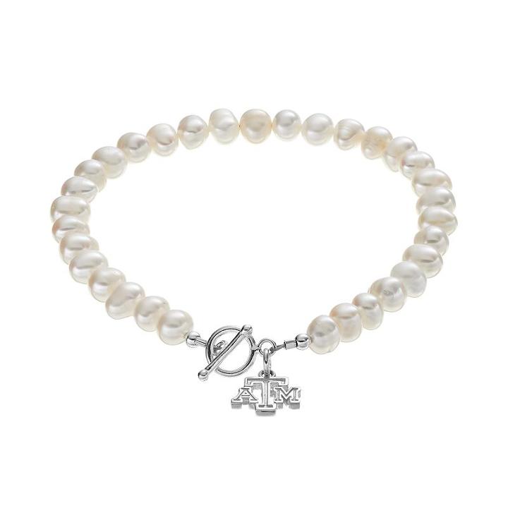 Dayna U Texas Aandm Aggies Sterling Silver Freshwater Cultured Pearl Toggle Bracelet, Women's, Size: 8, White