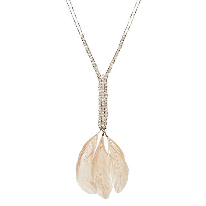 Beaded Feather Double Strand Y Necklace, Women's, Multicolor
