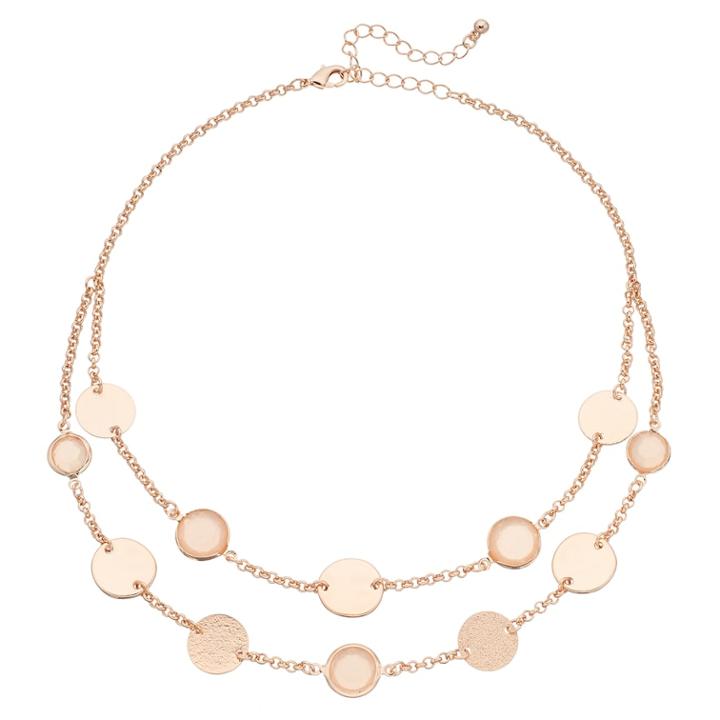 Disc Double Strand Station Necklace, Women's, Light Pink
