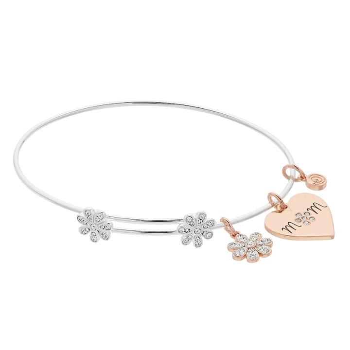 Love This Life Crystal Mom & Flower Bangle Charm Bracelet, Women's, Silver