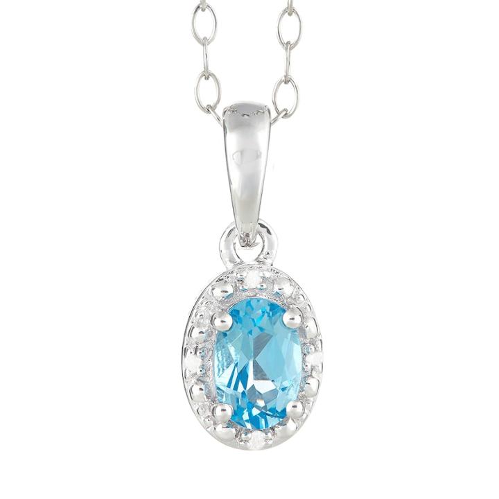 Sterling Silver Blue Topaz & Diamond Accent Oval Halo Pendant, Women's, Size: 18