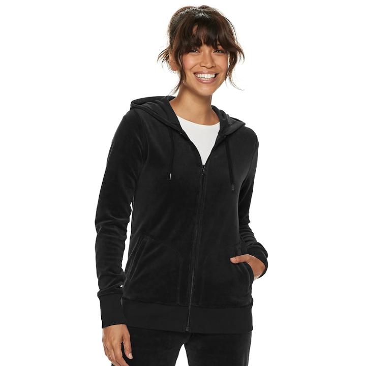 Petite Tek Gear&reg; Velour Jacket, Women's, Size: M Petite, Black