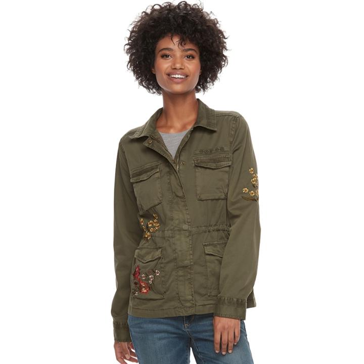 Women's Sonoma Goods For Life&trade; Embroidered Utility Jacket, Size: Large, Green