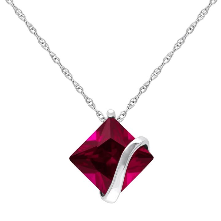 Stella Grace 10k White Gold Lab-created Ruby Square Pendant Necklace, Women's, Size: 18, Red