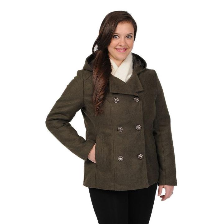 Women's Excelled Hooded Peacoat, Size: Xl, Green