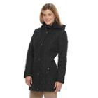 Women's Weathercast Hooded Quilted Rain Jacket, Size: Medium, Black