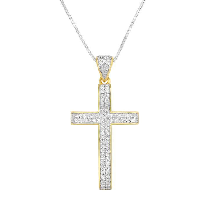 Gold Tone Sterling Silver 1/4 Carat T.w. Diamond Cross Pendant Necklace, Women's, Size: 18, White