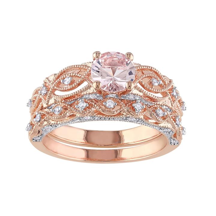 Stella Grace 10k Rose Gold Morganite & 1/4 Carat T.w. Diamond Engagement Ring Set, Women's, Size: 6, Pink