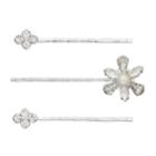 Flower & Simulated Crystal Cluster Bobby Pin Set, Women's, Silver