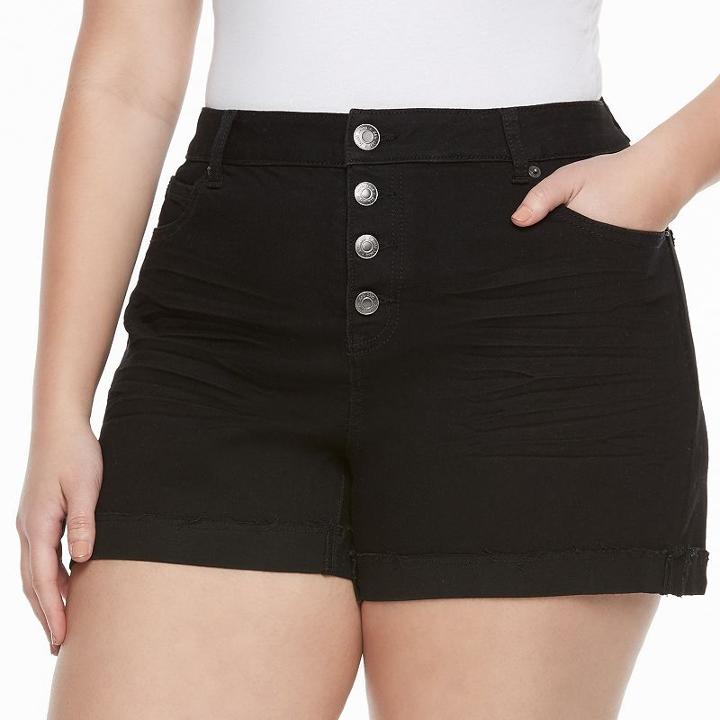 Juniors' Plus Size Mudd&reg; High-waist Midi Shorts, Girl's, Size: 22 W, Black