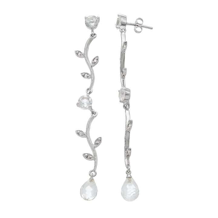 Sterling Silver Lab-created White Topaz Leaf Linear Drop Earrings, Women's