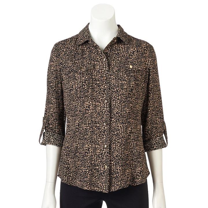 Women's Dana Buchman Roll-tab Camp Shirt, Size: Medium, Med Beige