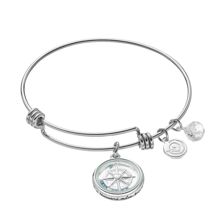 Love This Life One Step Crystal Compass Charm Bangle Bracelet, Women's, Silver