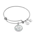 Love This Life One Step Crystal Compass Charm Bangle Bracelet, Women's, Silver