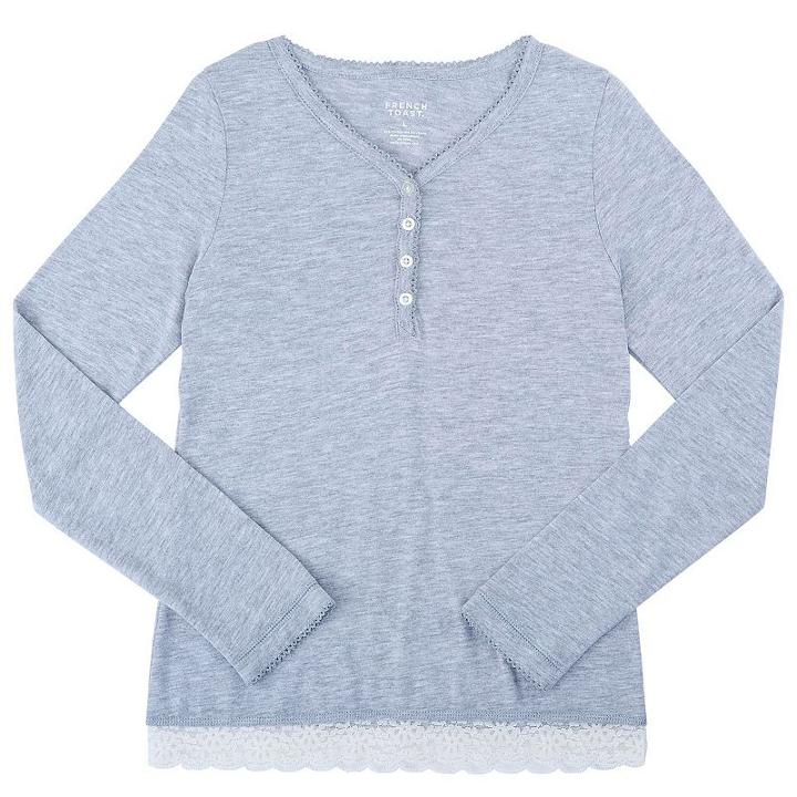 Girls Plus Size French Toast Scalloped Lace Henley, Girl's, Size: 18-20 Plus, Med Grey