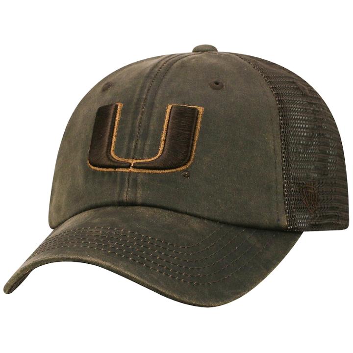 Adult Top Of The World Miami Hurricanes Chestnut Adjustable Cap, Men's, Med Brown