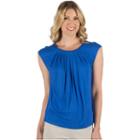 Women's Larry Levine Cap Sleeve Tuck Neck Zipper Top, Size: Xl, Turquoise/blue (turq/aqua)