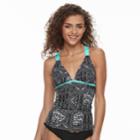 Mix And Match Patchwork Strappy X-back Tankini Top, Teens, Size: Xs, Fineline Patchwork