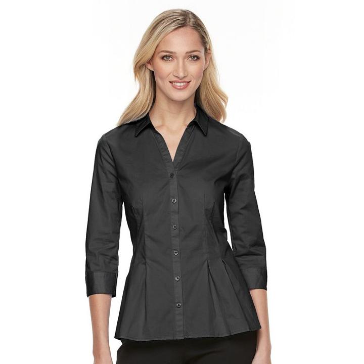 Women's Dana Buchman Pleated Peplum Shirt, Size: Medium, Black