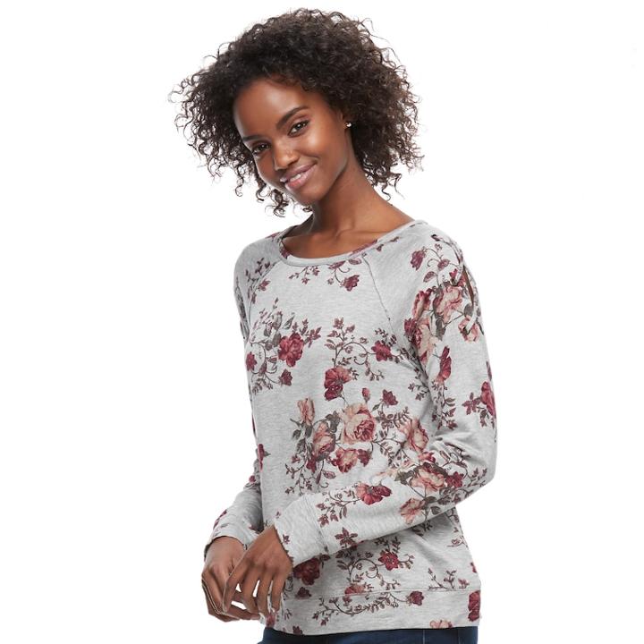 Juniors' Rewind Floral Lace-up Sweatshirt, Teens, Size: Small, Med Blue