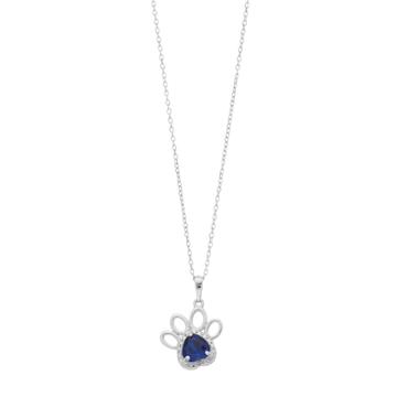 Radiant Gem Sterling Silver Lab-created Sapphire & Diamond Accent Paw Pendant Necklace, Women's, Size: 18, Blue