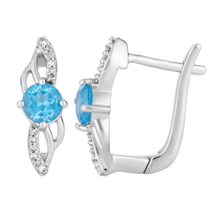 10k White Gold Swiss Blue Topaz & Diamond Accent Latch Back Earrings, Women's