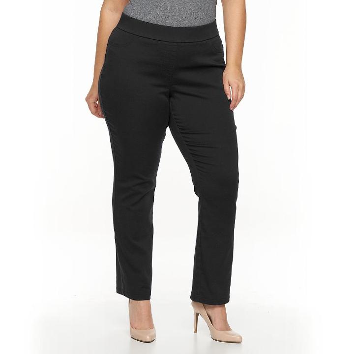 Plus Size Briggs Straight-leg Twill Pull-on Pants, Women's, Size: 3xl, Black
