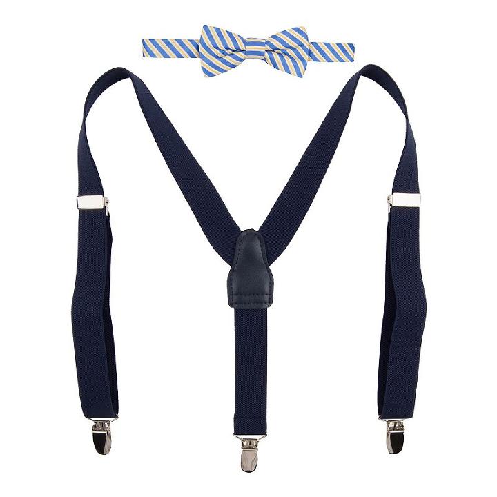 Boys Chaps 2-piece Striped Suspenders & Bow Tie Set, Boy's, Med Blue