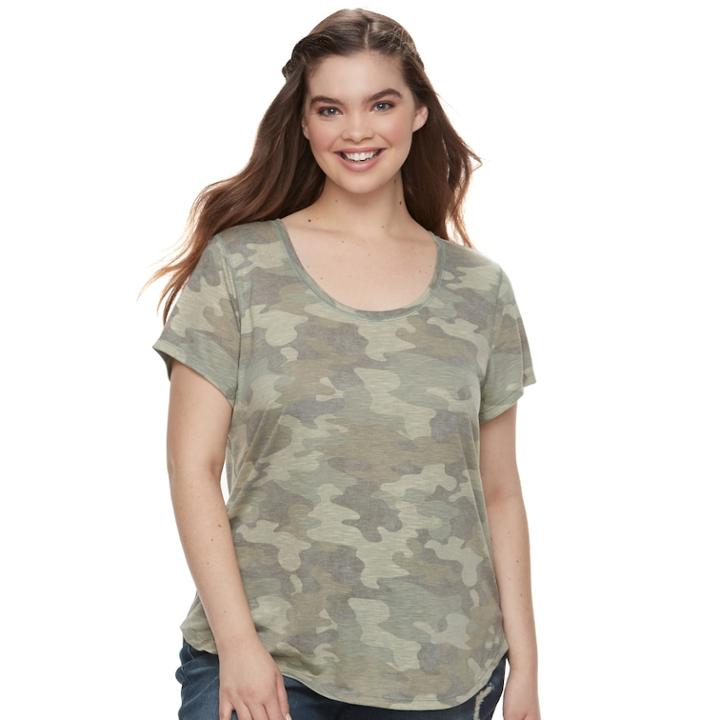Juniors' Plus Size Mudd&reg; Roadtrip Scoopneck Tee, Teens, Size: 3xl, Med Green