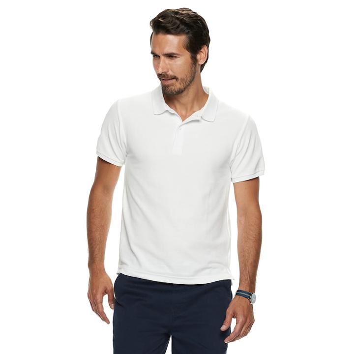 Men's Chaps Double-pique Stretch Polo, Size: Small, White
