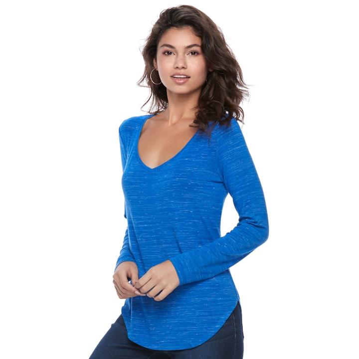 Juniors' So&reg; Long Sleeve V-neck Tee, Teens, Size: Large, Blue (navy)
